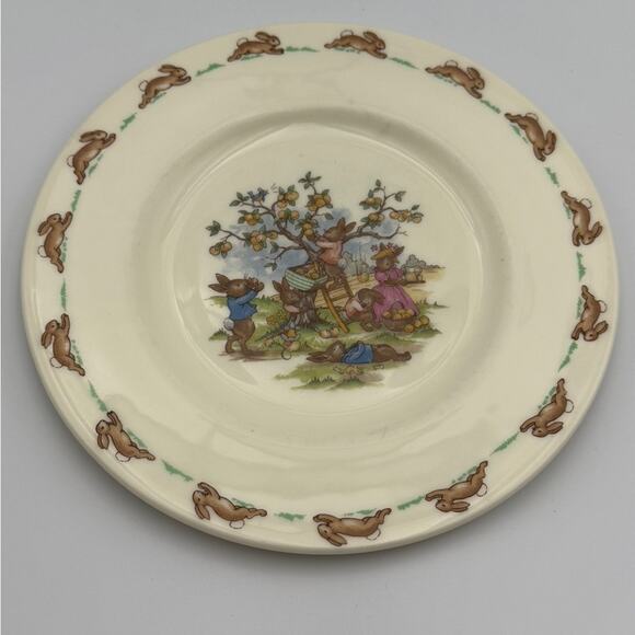 Royal Doulton Bunnykins Plate Apple Picking England Bone China Vintage Gift Y2K - Picture 7 of 9